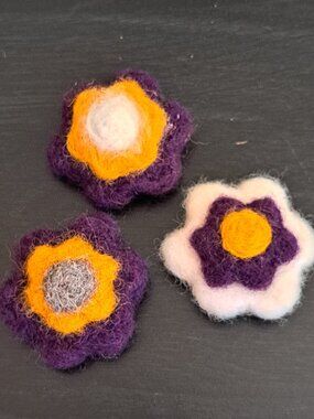 Set of 3 Felted Flower Magnets